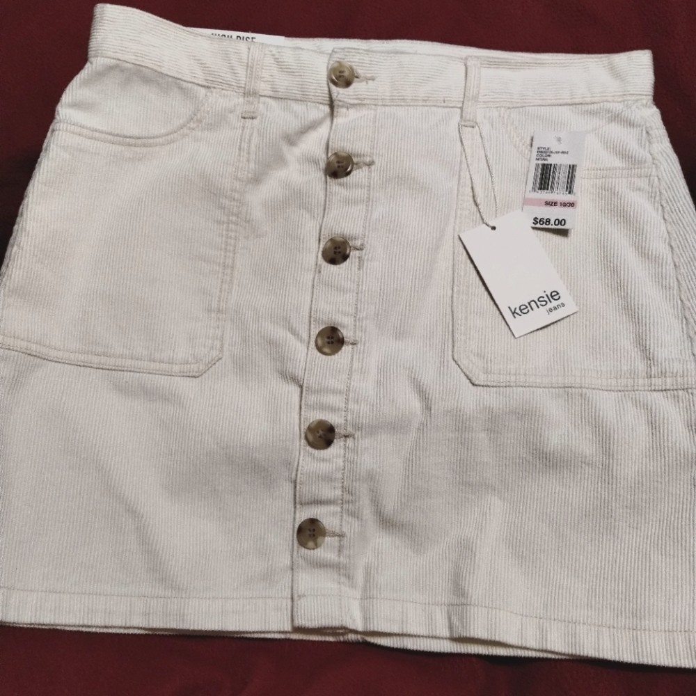 White Kensie Jean Corduroy Buttoned Skirt